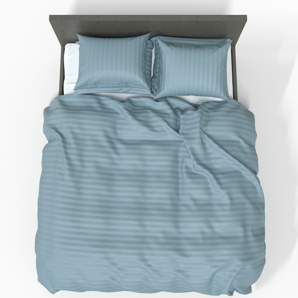Rankų darbo prabangus Premium juostuoto satino medvilninis patalynės komplektas | Stone Blue