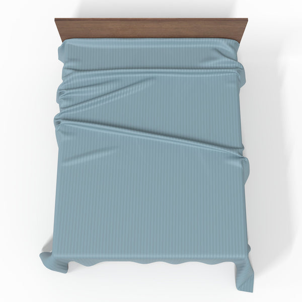 Rankų darbo prabangi Premium juostuoto satino medvilninė paklodė be gumos | Stone Blue